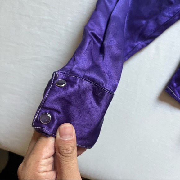 LIP SERVICE vintage purple satin piped western cowgirl cowboy snap button up - Picture 3 of 10